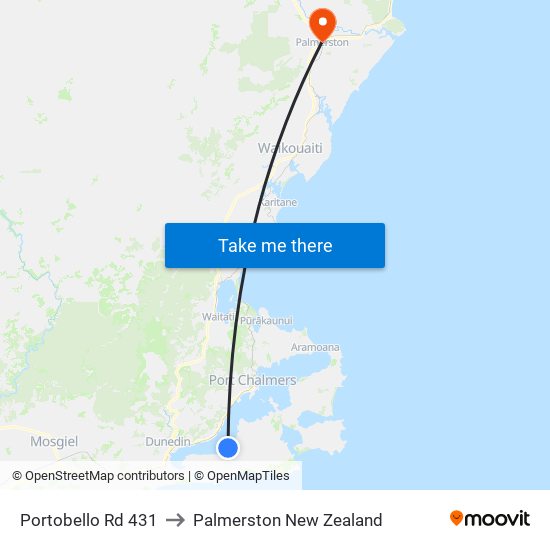 Portobello Rd 431 to Palmerston New Zealand map