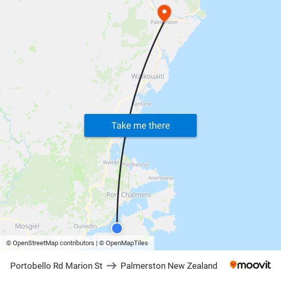 Portobello Rd Marion St to Palmerston New Zealand map