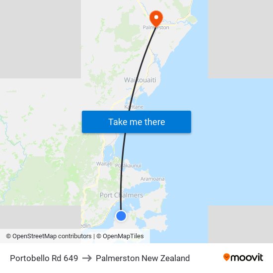 Portobello Rd 649 to Palmerston New Zealand map