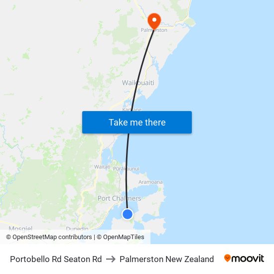 Portobello Rd Seaton Rd to Palmerston New Zealand map