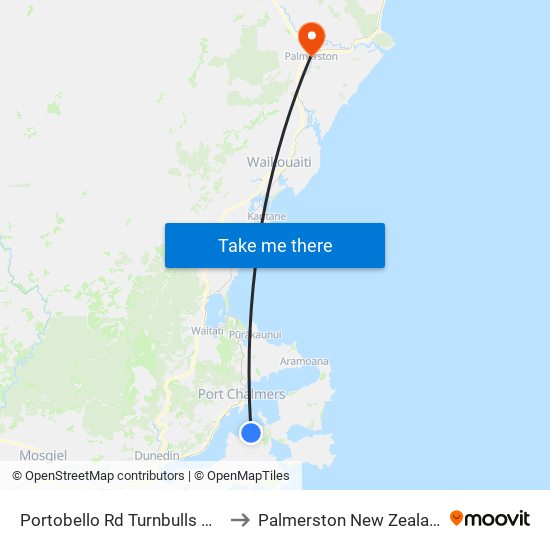 Portobello Rd Turnbulls Bay to Palmerston New Zealand map