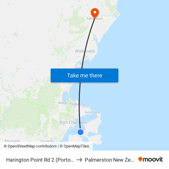 Harington Point Rd 2 (Portobello) to Palmerston New Zealand map