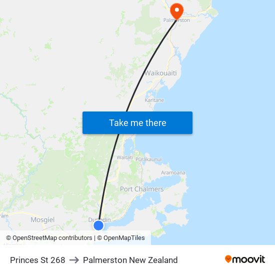 Princes St 268 to Palmerston New Zealand map
