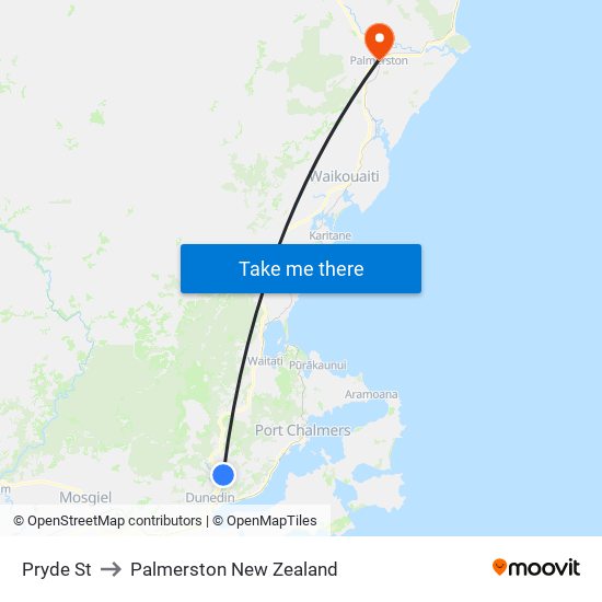 Pryde St to Palmerston New Zealand map