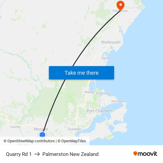 Quarry Rd 1 to Palmerston New Zealand map