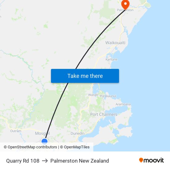 Quarry Rd 108 to Palmerston New Zealand map