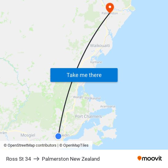 Ross St 34 to Palmerston New Zealand map