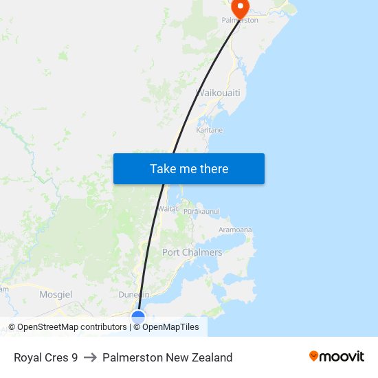 Royal Cres 9 to Palmerston New Zealand map