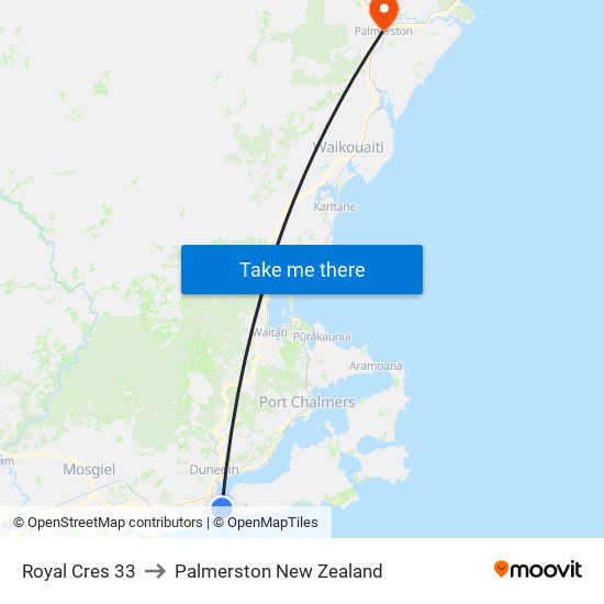 Royal Cres 33 to Palmerston New Zealand map