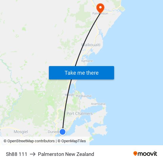 Sh88 111 to Palmerston New Zealand map