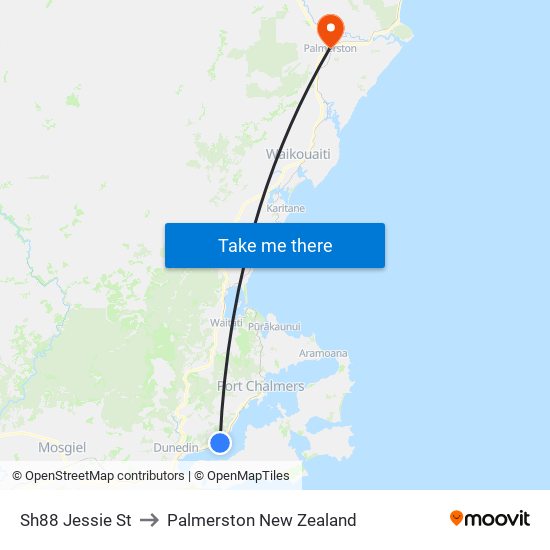 Sh88 Jessie St to Palmerston New Zealand map