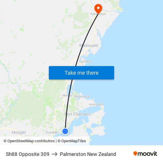 Sh88 Opposite 309 to Palmerston New Zealand map