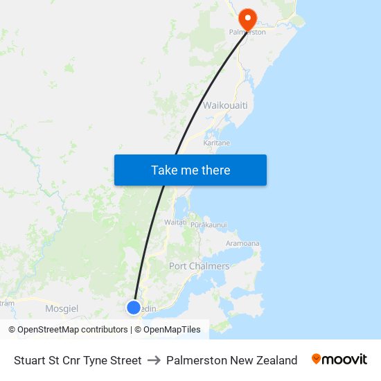 Stuart St Cnr Tyne Street to Palmerston New Zealand map
