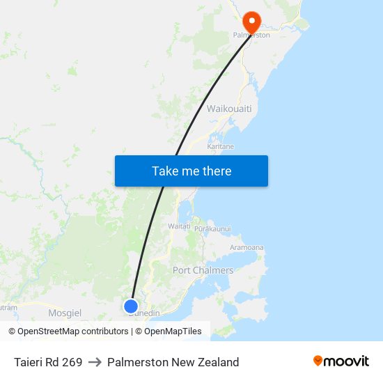 Taieri Rd 269 to Palmerston New Zealand map