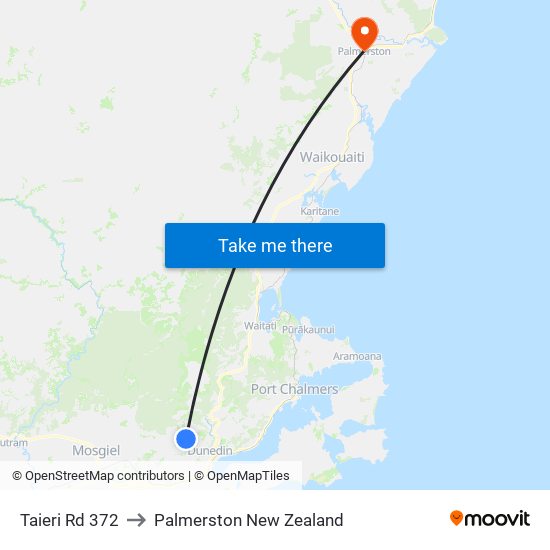 Taieri Rd 372 to Palmerston New Zealand map
