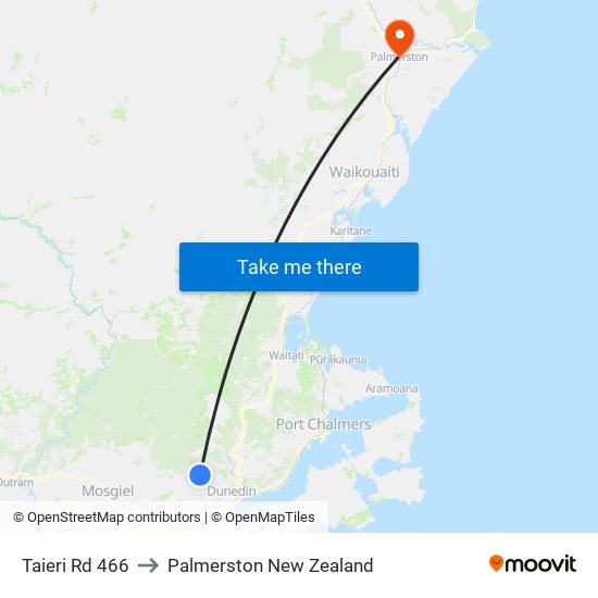 Taieri Rd 466 to Palmerston New Zealand map