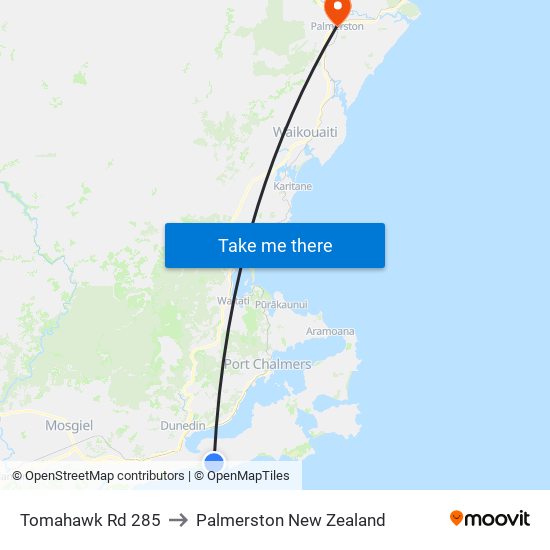 Tomahawk Rd 285 to Palmerston New Zealand map