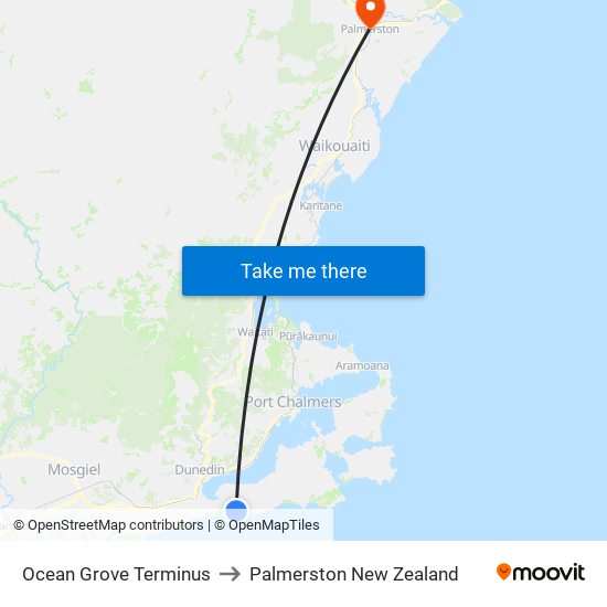 Ocean Grove Terminus to Palmerston New Zealand map