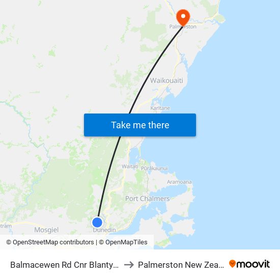 Balmacewen Rd Cnr Blantyre Rd to Palmerston New Zealand map
