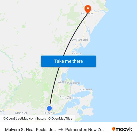 Malvern St Near Rockside Rd to Palmerston New Zealand map