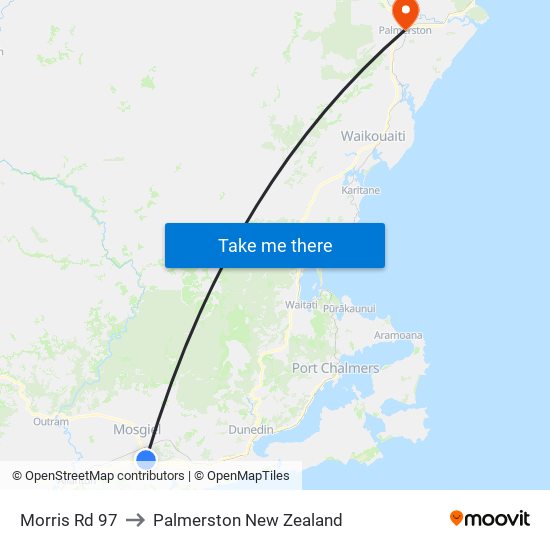 Morris Rd 97 to Palmerston New Zealand map