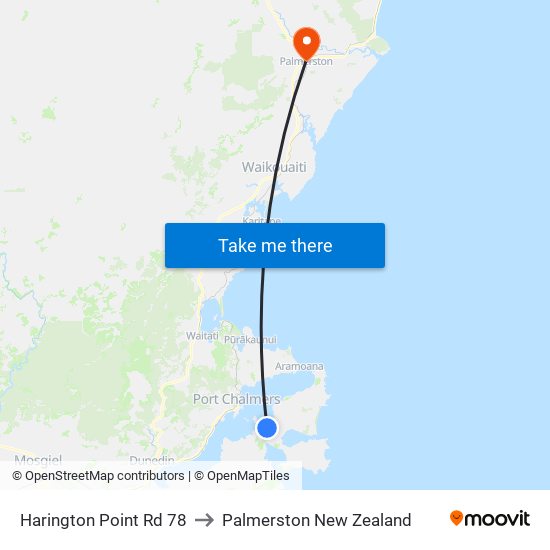 Harington Point Rd 78 to Palmerston New Zealand map