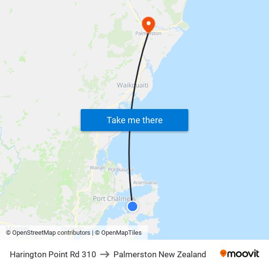 Harington Point Rd 310 to Palmerston New Zealand map