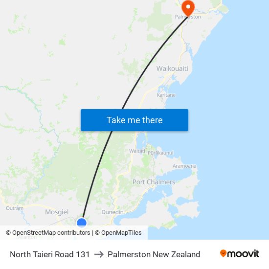 North Taieri Road 131 to Palmerston New Zealand map