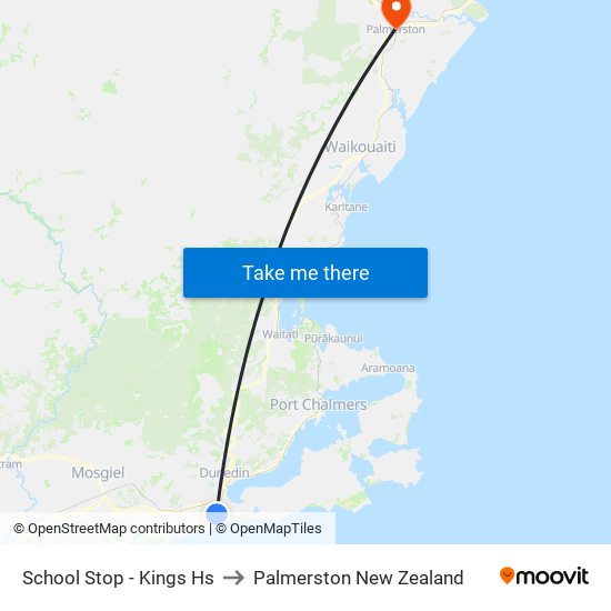 School Stop - Kings Hs to Palmerston New Zealand map
