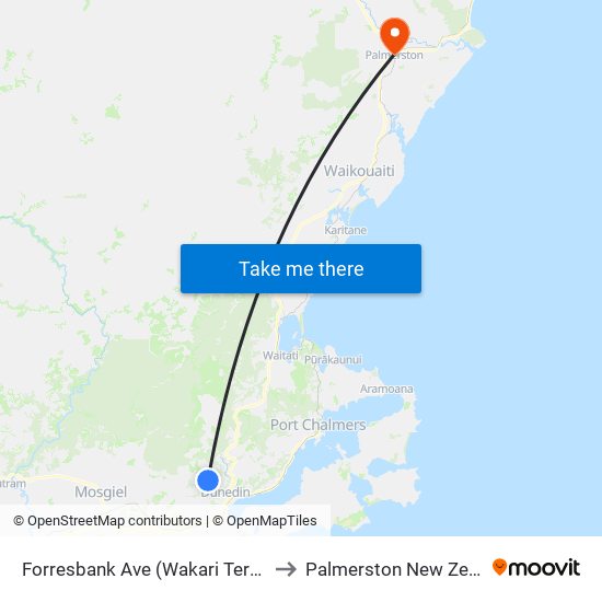 Forresbank Ave (Wakari Terminus) to Palmerston New Zealand map