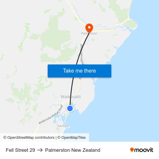 Fell Street 29 to Palmerston New Zealand map