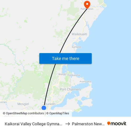 Kaikorai Valley College Gymnasium Complex to Palmerston New Zealand map