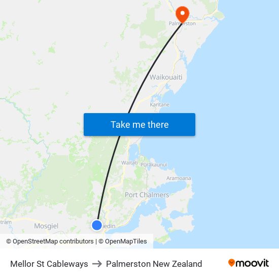 Mellor St Cableways to Palmerston New Zealand map