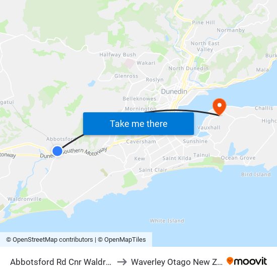 Abbotsford Rd Cnr Waldron Cres to Waverley Otago New Zealand map