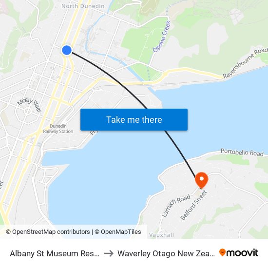 Albany St Museum Reserve to Waverley Otago New Zealand map