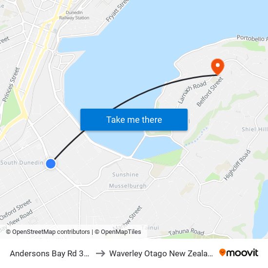 Andersons Bay Rd 393 to Waverley Otago New Zealand map