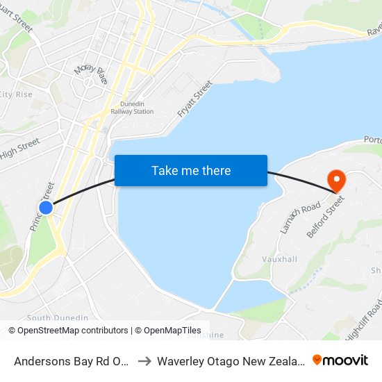 Andersons Bay Rd Oval to Waverley Otago New Zealand map