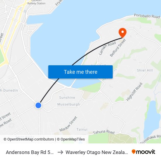 Andersons Bay Rd 559 to Waverley Otago New Zealand map