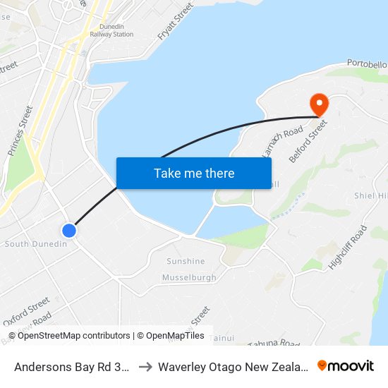 Andersons Bay Rd 357 to Waverley Otago New Zealand map