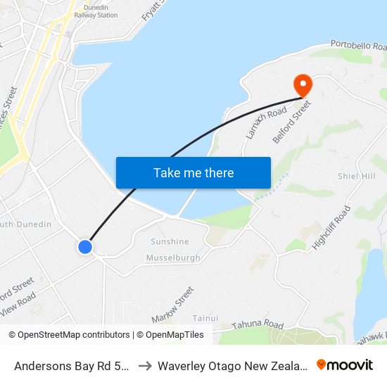 Andersons Bay Rd 521 to Waverley Otago New Zealand map