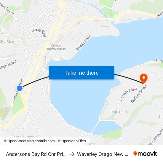 Andersons Bay Rd Cnr Princes St to Waverley Otago New Zealand map