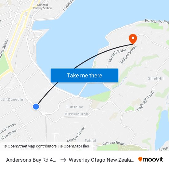 Andersons Bay Rd 482 to Waverley Otago New Zealand map