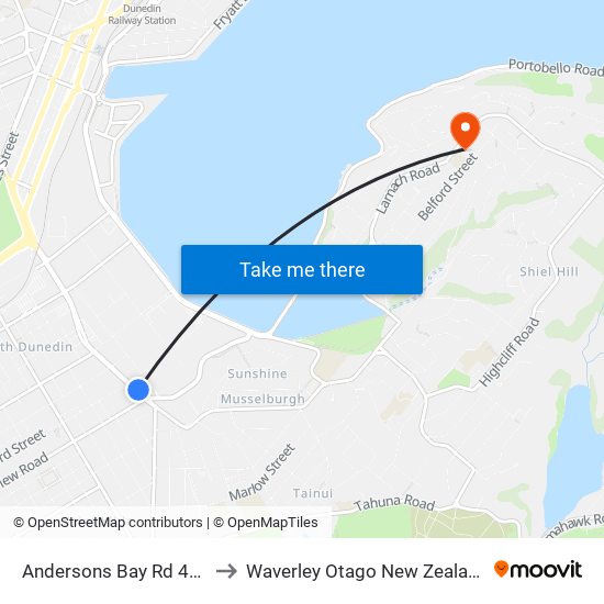 Andersons Bay Rd 486 to Waverley Otago New Zealand map