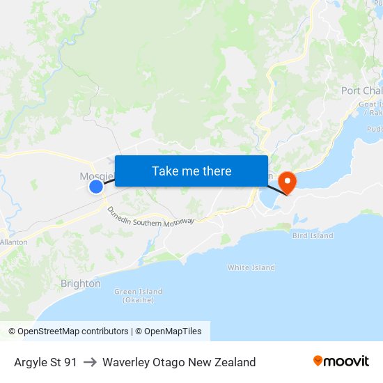 Argyle St 91 to Waverley Otago New Zealand map