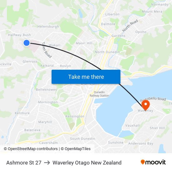 Ashmore St 27 to Waverley Otago New Zealand map