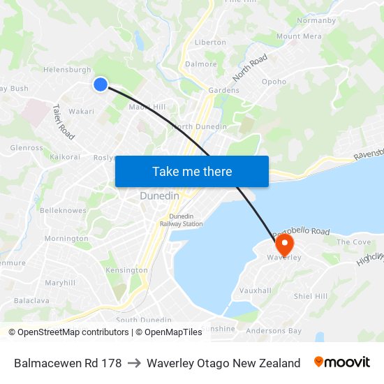 Balmacewen Rd 178 to Waverley Otago New Zealand map