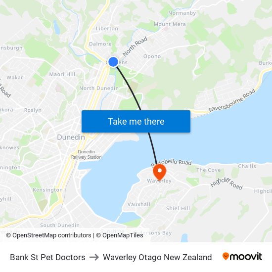 Bank St Pet Doctors to Waverley Otago New Zealand map