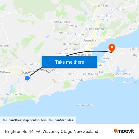 Brighton Rd 44 to Waverley Otago New Zealand map