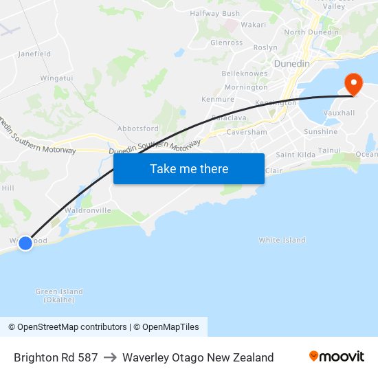 Brighton Rd 587 to Waverley Otago New Zealand map