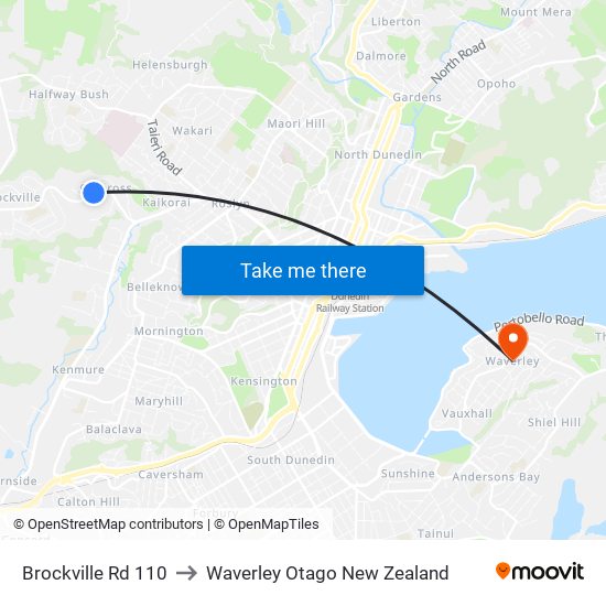Brockville Rd 110 to Waverley Otago New Zealand map
